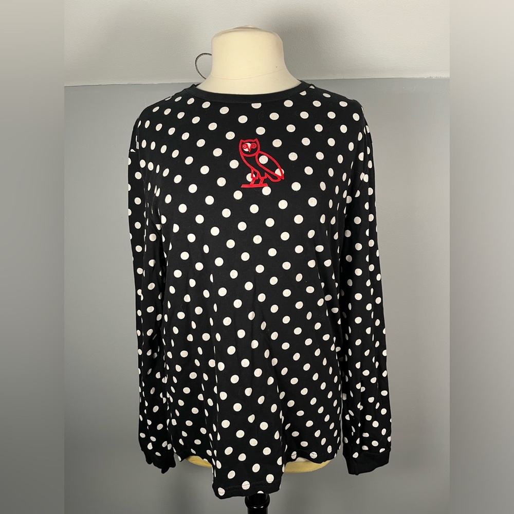 OVO Black Polka Dot Long‎ Sleeve Tee Shirt size XL